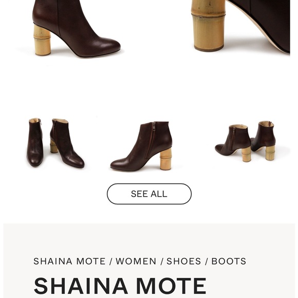 Shaina Mote Ikebana Black Leather Bamboo Heeled Ankle Boots - Picture 7 of 7